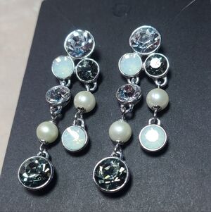 Givenchy crystal fuax opal pearl drop earrings slivertone stud earrings